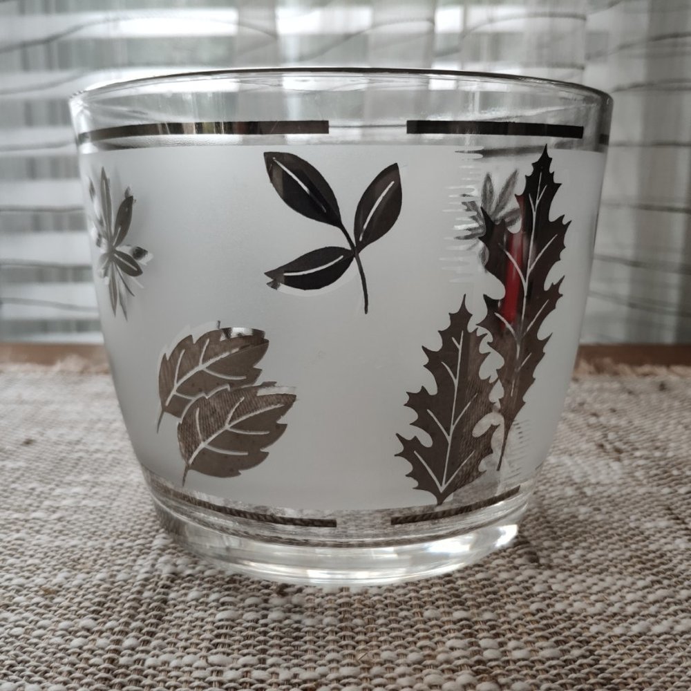 VTG Libbey Gold Overlay Leaves Frosted Glass Ice Bucket 5.75"